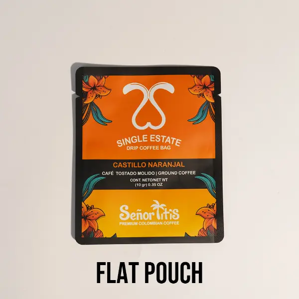 Single estate drip coffee flat pouch with custom artwork