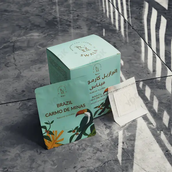 Eco-friendly biodegradable drip filter bag with Brazil coffee design