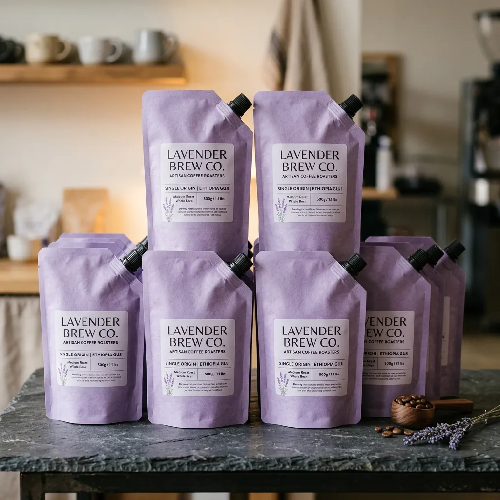 Coffee_spout_pouch_stacks_on الطاولة