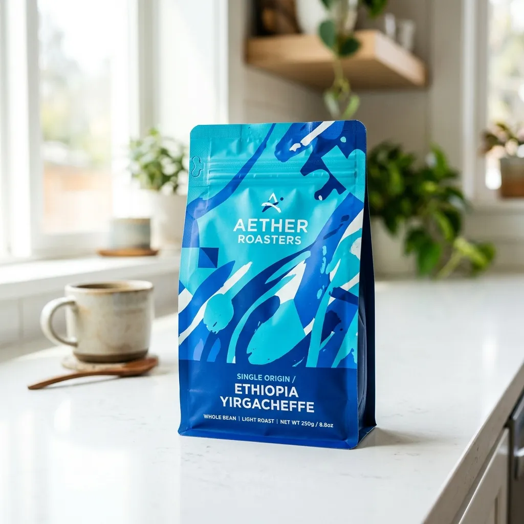 قف up_coffee_pouch_on_countertop