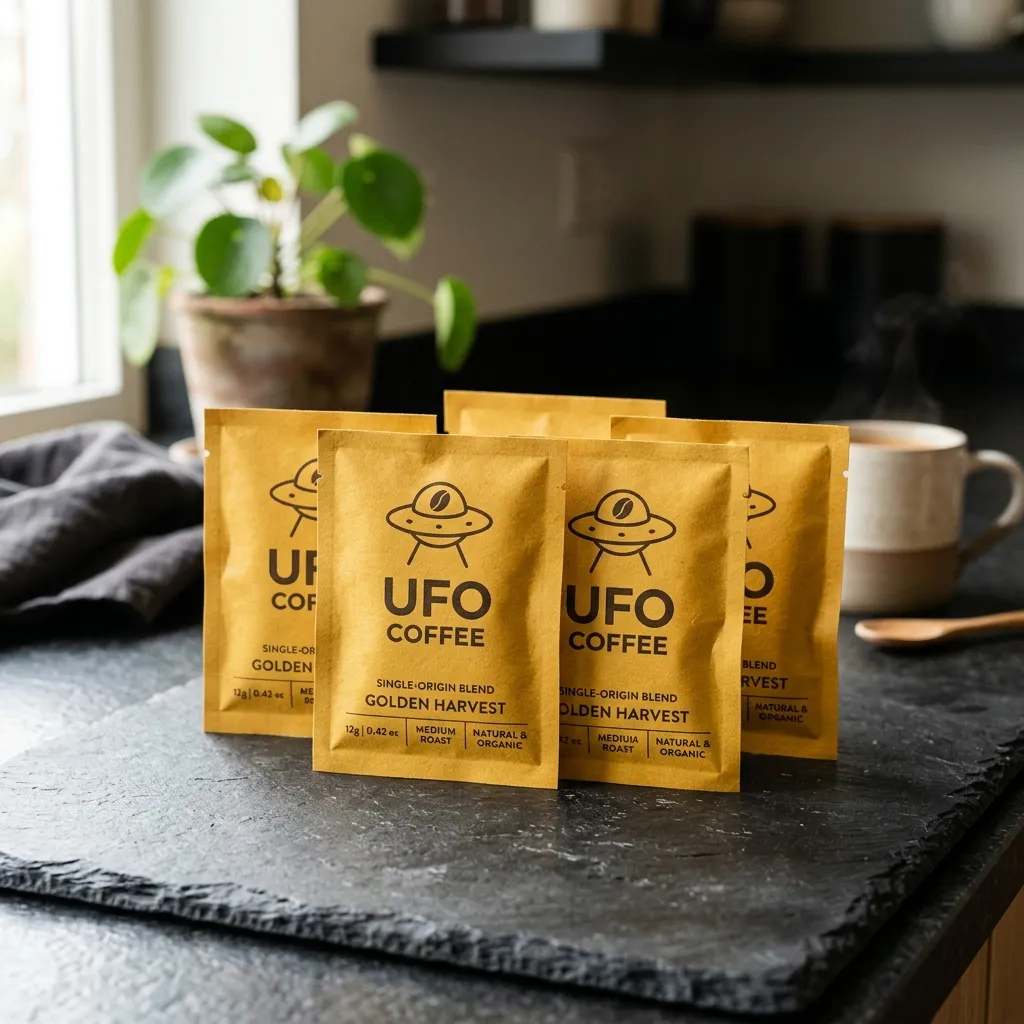 UFO_coffee_sachet_papers_on الرخام
